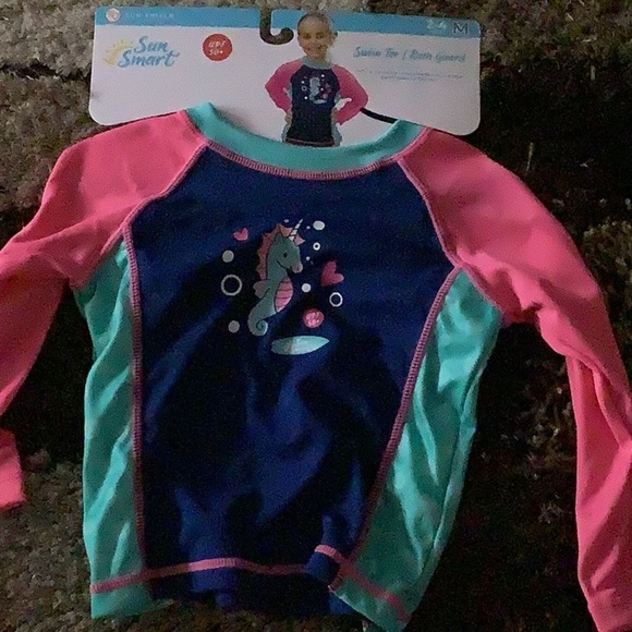 Sun Smart Size 2-4 Yrs Surf's Up Swim Tee Rash Guard UPF 50 + & Arm Floats New - Picture 2 of 6
